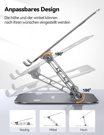Підставка для ноутбука TECKNET регульована по висоті, ергономічна, складна, портативна з вентиляцією, сумісна з ноутбуками та планшетами 11-17.3 дюймів (сіра)