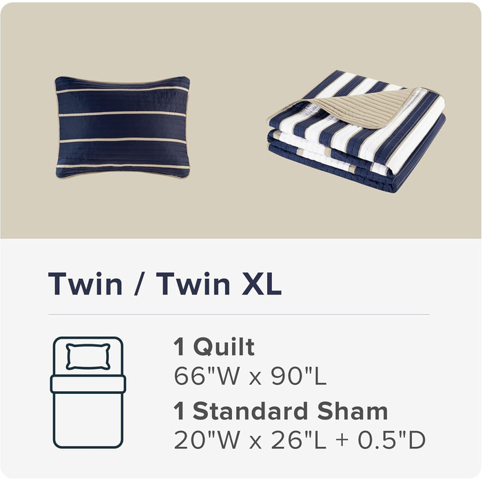 Комплект постільної білизни Comfort Spaces Verone, 2-елементний: ковдра та покривало, мікрофібра, смугастий, гіпоалергенний, блакитно-білий, Twin/Twin XL