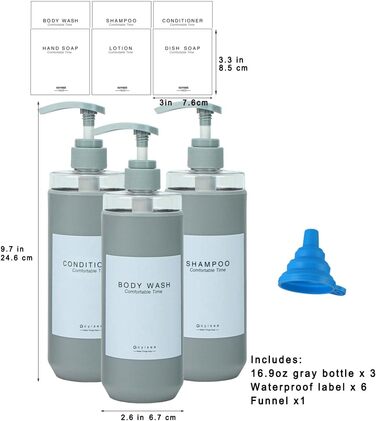 Набір дозаторів для душу Goyiseе, 3 шт, сірий (для мила та шампуню)