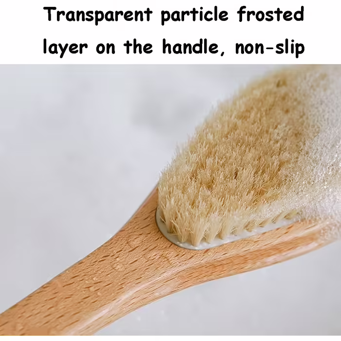 Transparent Particle-Matte Finish Anti-Slip Grip Body Brush, Bath Brush Wet and Dry Back Brush, Natural Bristle Hair Beechwood Material (14.8 * 3.1 inches * 2)