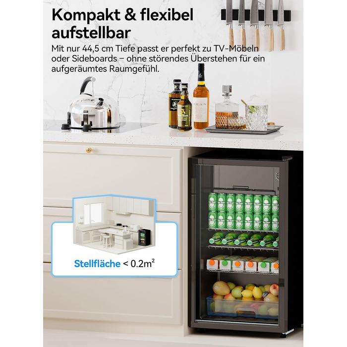 Холодильник для напоїв Devoko 93L з LED-підсвіткою RGB, регульовані полиці, для дому, офісу, вечірок та HoReCa, міні-бар, чорний
