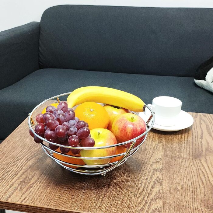 Металева фруктова корзина Exzact з тримачем для бананів, 41 см, срібляний хром