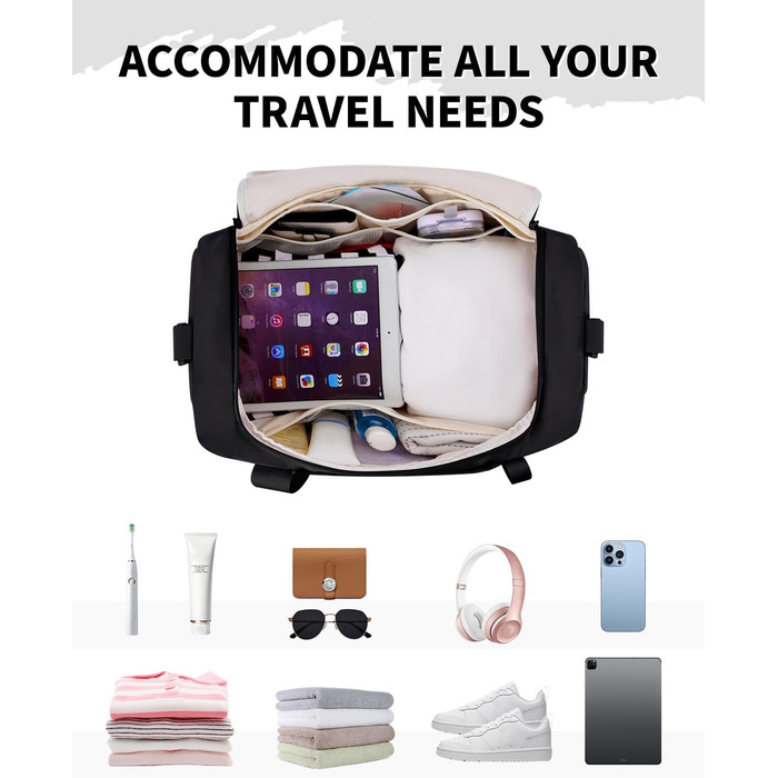 Спортивна сумка Wandf для ручної поклажі літака (45x36x20 см) з відділенням для взуття та мокрих речей, чорна