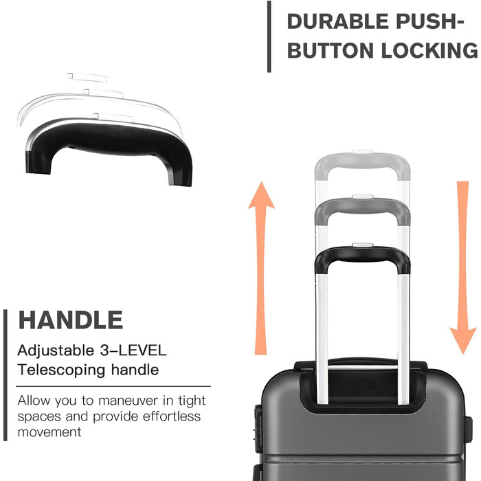 Валіза ручної поклажі KONO 55x38x22 см, 33 літри, сірий, ABS, з колесами