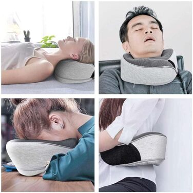 AIRTH® Подушка для шиї з піною Memory Foam 360° з кріпленням на липучці - Ергономічна підтримка шиї з знімним чохлом для максимального комфорту та відпочинку (Світло-сіра)