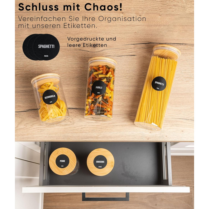 Набір контейнерів для зберігання Deco haus® 2 шт. 1.3л (з етикетками) - для кави, цукру, борошна, мюслі