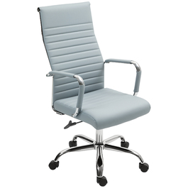 Vinsetto Ergonomic Office Chair with Rocking Function, Height-Adjustable Swivel Chair with Armrest, Faux Leather Computer Chair, Light Grey | Aosom