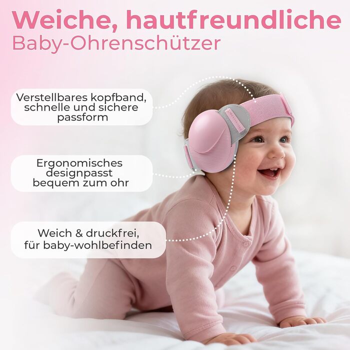 Дитячі навушники для захисту від шуму, регульовані, 0-48 місяців, сертифіковані CE та ANSI, 25 dB, для літаків, сну, рожеві