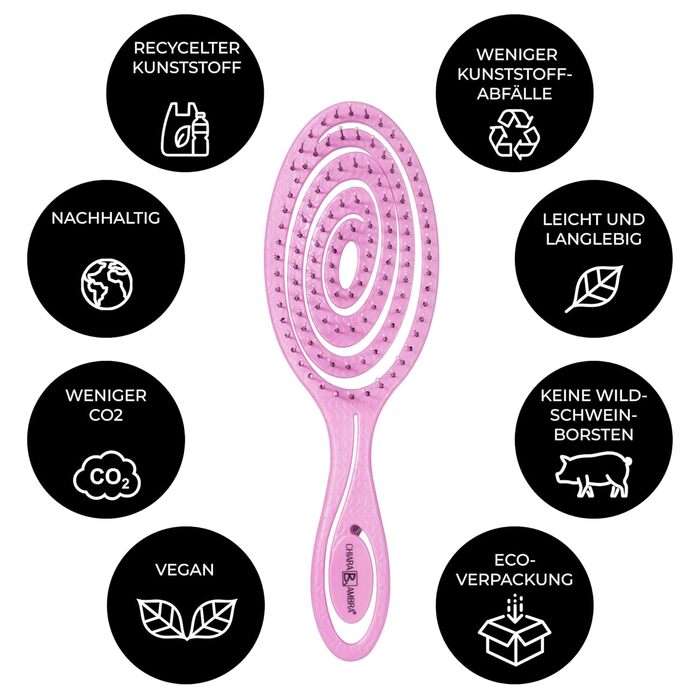 Гребінець для волосся Chiara Ambra без зачепів - для жінок та чоловіків - розпушувач для кучерявого та довгого волосся - екологічний розпушувач, гребінці для волосся - (Рожевий)