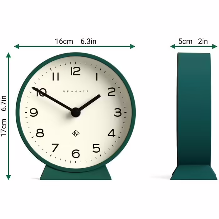 NEWGATE® M Silent Mantel Clock - 'No Ticking' - A Modern Mantel Clock - Small Clock - Mantel Clocks - Minimalist Dial - (Eden Green)