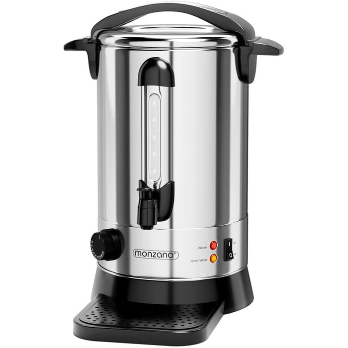 MONZANA® Glühwein Cooker 6.8L with Tap, Drip Tray, Thermostat 30-110°C, Hot Beverage Dispenser, Stainless Steel, Canning Pot, Punch Cooker, Hot Beverage Machine
