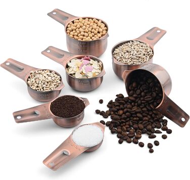 Measuring cup and spoon set, 18/8 stainless steel, measuring cups and spoons, metric and US measuring tool set, durable, 7 cups and 9 spoons, 1 leveler for baking and kitchen