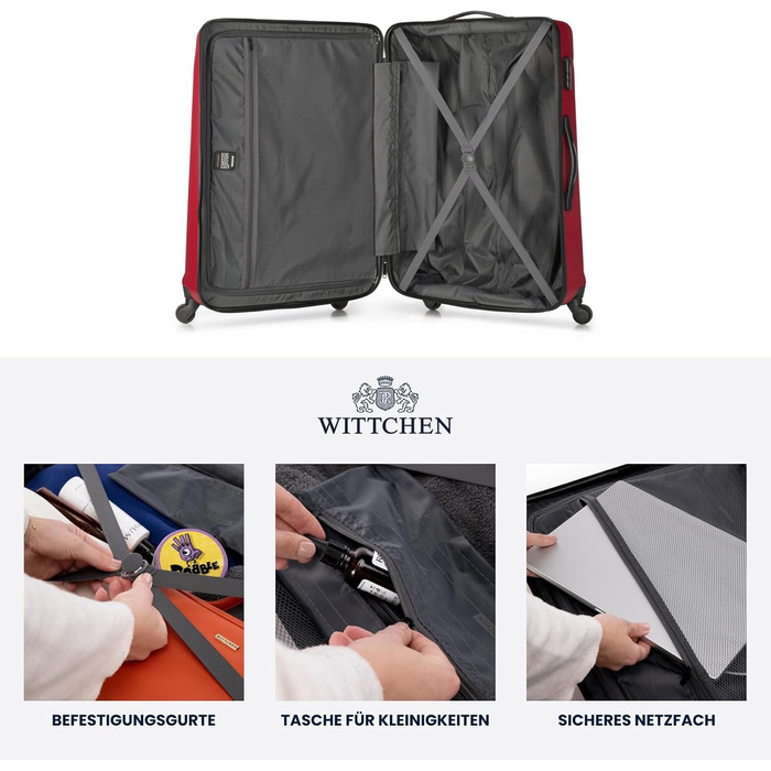 ЧемоданWITTCHEN Globe Line: Ручна поклажа, Trolley з ABS, 4 колеса, кодовий замок, телескопічна ручка, розмір S, підходить для Lufthansa/Eurowings/Ryanair/Condor/Discover Airlines (Набір з 4 шт., Червоний)