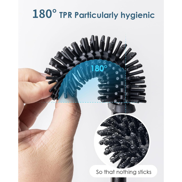 Силіконова щітка для унітазу Klobürste з нержавіючої сталі та контейнером, гнучка щітка для туалету, набір для кріплення на стіну без свердління, для ванної кімнати (чорний)