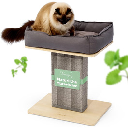 Nemmy Premium Cat Tree Small Beige | Stable Scratching Post Extra Wide | Cat Bed with Cushion | Cat Tree for Large Cats | Modern Wood Natural | Scratching Post | Scratching Post (Birch/Dark Grey)