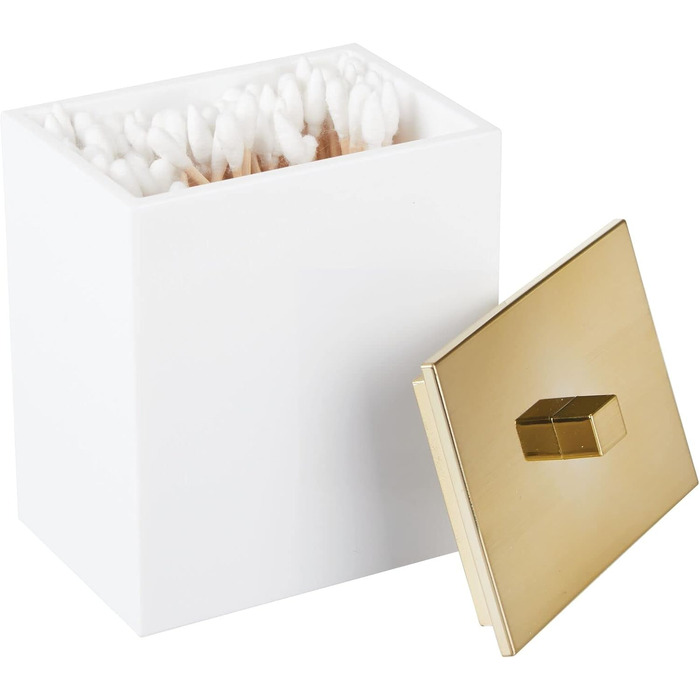 Набір ватних дисків та контейнер для ватних паличок mDesign - сучасне скло для зберігання з кришкою, аксесуар для ванної кімнати, пластик, прозорий/рожеве золото