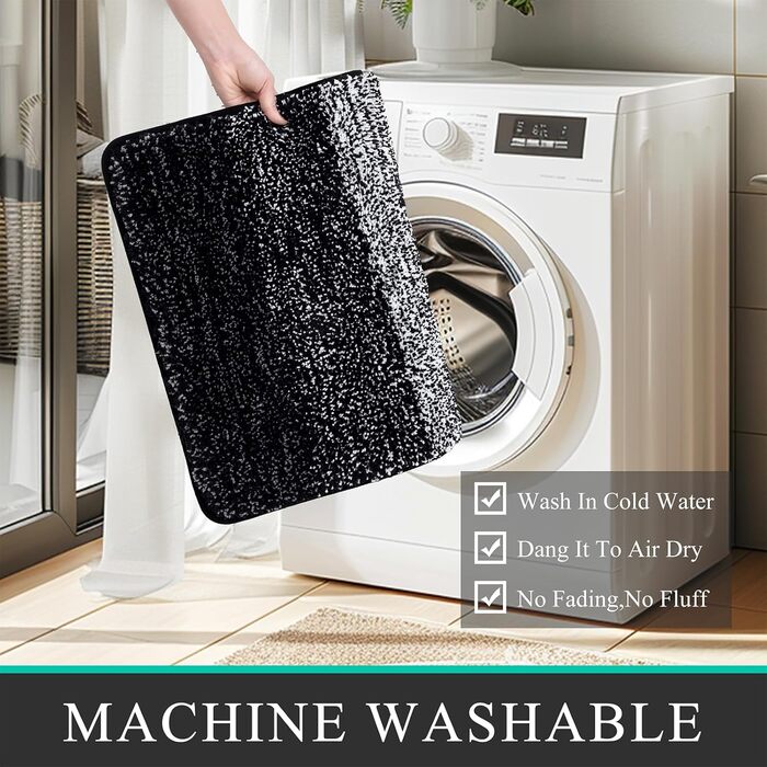 Enyhom 3-Piece Microfiber Bath Mat Set - Non-Slip Bathroom Rugs & Toilet Lid Cover - Soft & Washable (Black, 45x65cm, 50x80cm, 50x60cm)