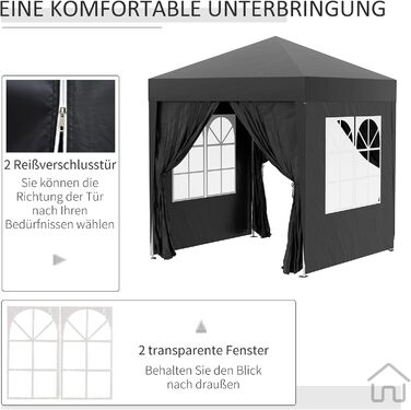 Outsunny 2x2m (6.5x6.5ft) Waterproof Pavilion, Pop-up Folding Canopy with 4 Side Walls, Drainage Holes in Windows, Foldable Party Tent UV 30+, Garden Tent with Carry Bag, Garden Pavilion for Patio, White (Black)