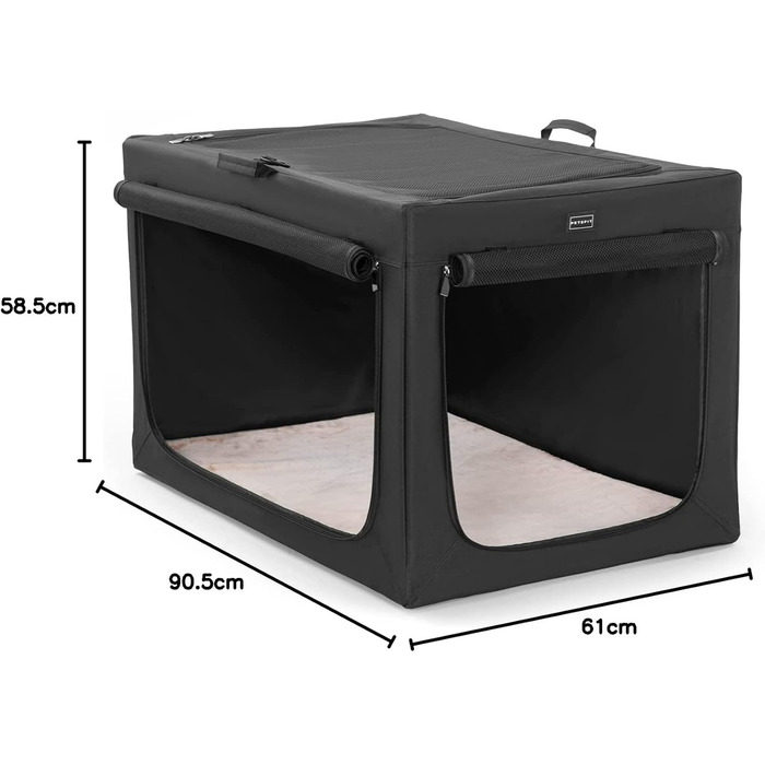 Клітка для собак Petsfit, велика, розкладна, чорна, 90x61x58 см, з підстилкою