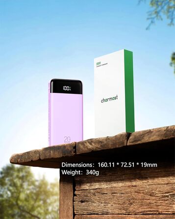 Power Bank Charmast 20000mAh з LED-дисплеєм та 4 кабелями (USB C PD3.0 QC4.0), 6 виходів, сумісний з iPhone, Samsung, Tablet, фіолетовий
