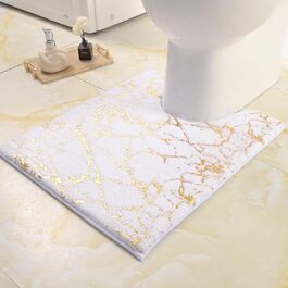 QJHOMO Non-Slip Bath Mat Washable Bathroom Rug, Toilet Rug with Cutout White Bathroom Carpet, Gold Decorative Toilet Rug Luxury Bath Accessories, Soft Microfiber Absorbent Bath Mat 50x60 cm
