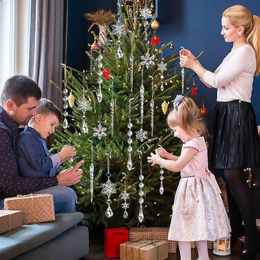 Christmas Tree Ornaments Snowflake Transparent, 12 Pieces Acrylic Snowflakes Decoration Crystal Christmas Tree Decorations Decoration Winter Christmas Ornaments (9.5CM)