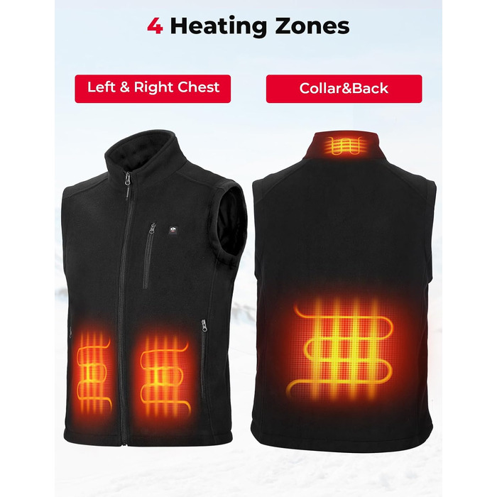 Електрична гріюча жилетка KEMIMOTO з 4 зонами нагріву, флісова жилетка USB для чоловіків та жінок, для мотоцикла, велосипеда, катання на лижах, кемпінгу, піших прогулянок (без акумулятора)