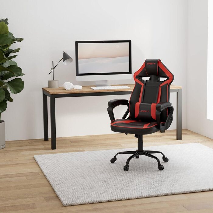 Ігрове крісло DRIFT GAMING DR50 (DR50BL) професійне, регульоване по висоті, з підлокітниками та функцією гойдання, штучна шкіра, чорно-червоне, 67x122-131x67 см
