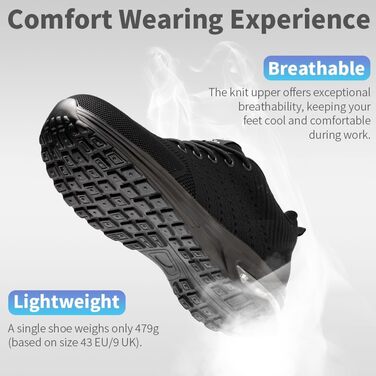 Захисні черевики Nasogetch для жінок та чоловіків з металевим капами, робочі черевики, спортивні, дихаючі, чорні, 36 EU