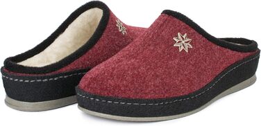 Жіночі фетрові домашні тапочки Schawos Lisa, теплі, з підкладкою з шерсті, з устілкою, міцна підошва, неслизькі, 39 EU, Бордовий
