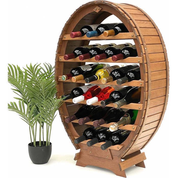 DanDiBo Wine Rack Wooden Standing Wine Barrel 24 Bottles Brown Bottle Rack Bottle Holder Barrel