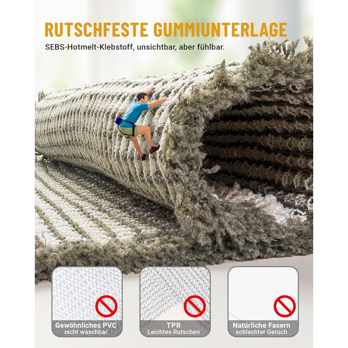 Boho Bathroom Rug Set - Non-Slip Bath Mats 2-Piece Set - Washable Shower Rugs for Bathroom, Bedroom, Living Room - 51x120cm + 41x61cm (Green & White)