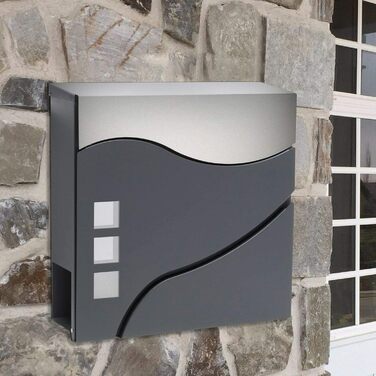 Поштовий ящик Verda з газетницею, 2 ключі, 37x37x11 см, нержавіюча сталь, дизайнерський настінний поштовий ящик, сучасний стиль