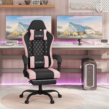 WOLTU Gaming Chair with Massage Function, Computer Chair with Pocket Spring Cushion, Ergonomic Gamer Recliner, Swivel Chair with Headrest, Lumbar Pillow, Footrest, Mesh Fabric, Black+Pink, GS15swr Black+pink Mesh Fabric