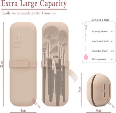 Набір для макіяжу Silikon Travel Essentials: органайзер для пензлів та чохол для Beauty Blender, легкий, портативний, для подорожей (Хакі)