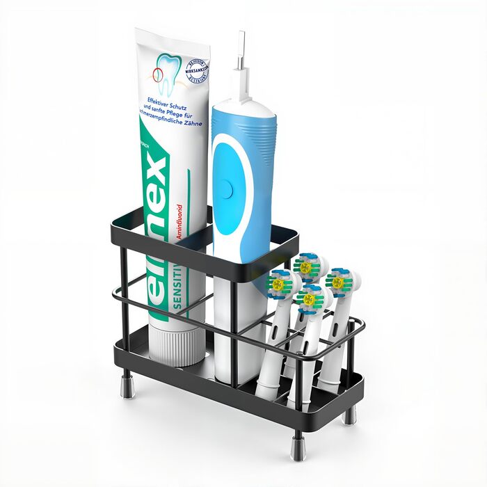 Тримач для зубних щіток Luxspire, електричний, нержавіюча сталь, настінний, без свердління, з дренажними отворами, органайзер для пасти, 6 відсіків (матова чорна)