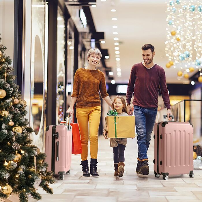 Набір валіз LEADZM 3 шт. з захистом кутів, ABS, телескопічна ручка, ручна поклажа (рожеве золото)