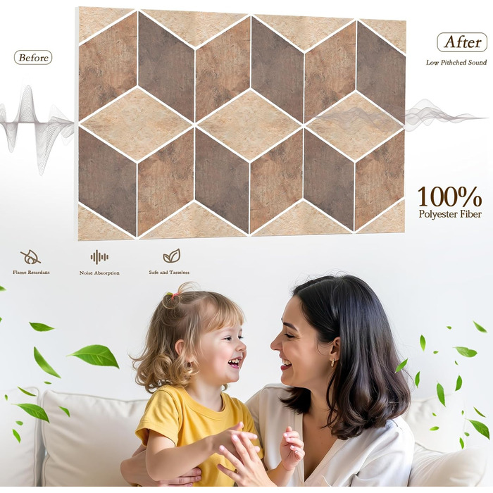 Акустичні панелі JBER для стін самоклеючі, звукопоглинаючі 3D-панелі з мармуровою текстурою для студії, офісу та дому, 30×30×1 см, 12 шт (Гексагон)