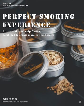 Електричний набір для копчення віскі з 6 ароматами, чанчики для диму, для коктейлів та бурбону, подарунок для батька, чоловіка та поціновувачів віскі