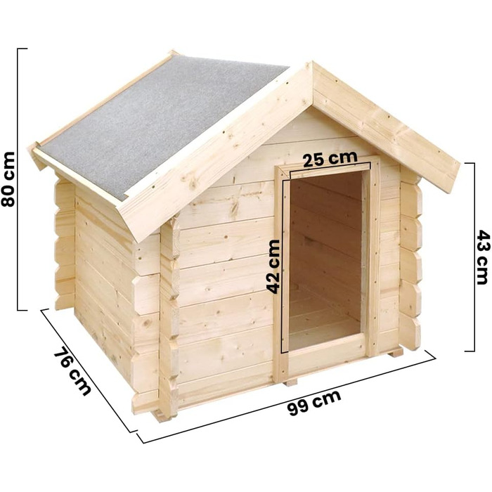 Будка для собак Outdoor маленьких порід – дерев'яна будка для собак, водостійкий дах 76 x 99 x H80 см, розмір S, Timbela M401-1 розмір M, натуральне дерево