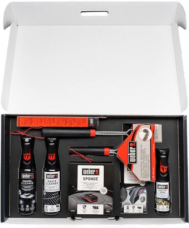 Weber Grill Cleaning Set for Enamel Grills, includes: 3 Grill Brushes, Grill Grate & Enamel Cleaner (300ml each), Non-Stick Spray 200ml, Microfiber Cloth, Scraper, 2 Cleaning Sponges (18284)