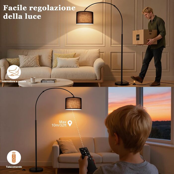Торшер для вітальні Stehlampe з димером, LED E27, пульт ДУ, 3000K-6000K, бежевий (чорний абажур + чорна база)