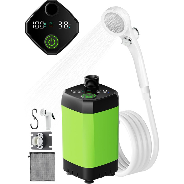 Upgraded Portable Camping Shower, Camping Shower with Rechargeable 6000mAh Battery and Temperature Display, Mobile Shower Set with Showerhead and Hose for Hiking, Camping, Travel, Beach, Pet