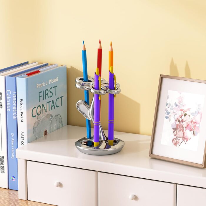 Тримач для зубних щіток та пензлів з кераміки, 6 відділень, срібний