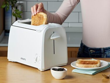 Krups Toaster Pro Aroma, 2-Slice Toaster with Wide Slots, 6 Browning Levels, Toast Lift and Bagel Function, KH151110, White