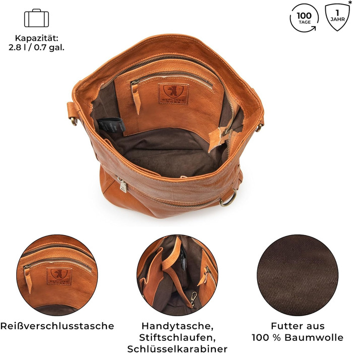 Сумка через плече Berliner Bags Siena Vintage з натуральної шкіри, коричнева - жіноча сумка-месенджер