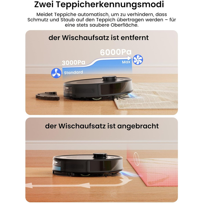 Робот-пилосос LEFANT M2 Pro з потужністю 6000 Pa, автоматичною витяжкою сміття, лазерною навігацією та картографією, індивідуальним прибиранням, уникненням перешкод PSD, ідеальний для видалення шерсті тварин, білий (M2Plus)