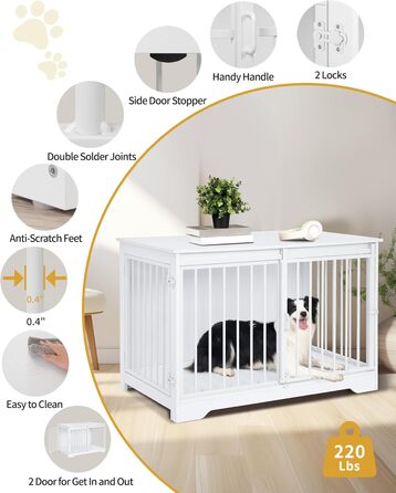 Клітка для собак Hzuaneri, 100 см, з розсувними дверима, дерев'яна, для дому, 100 x 60 x 68 см, білий колір