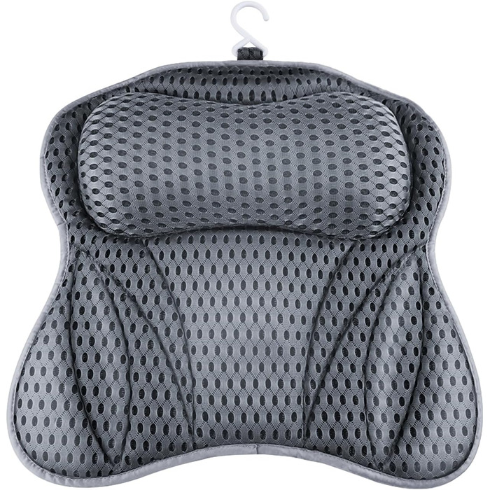 Подушка для ванни з підтримкою шиї та плечей, сітчаста 4D, 6 присосок, сіра