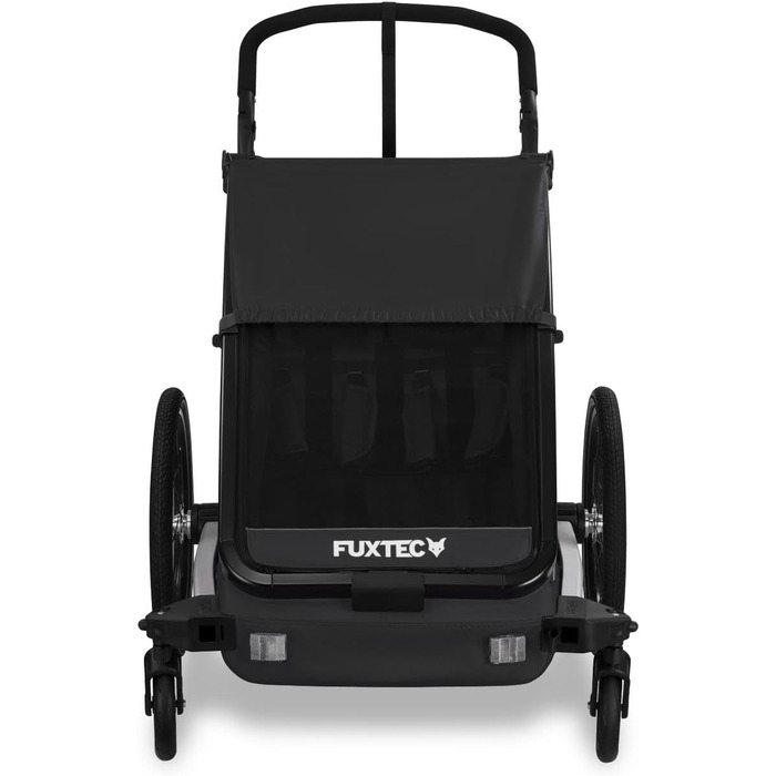 Фукстек Причіп для велосипеда Sportfux на 2 місця, чорний, з багажником, відбивачами, регульованою ручкою, захистом від дощу та сонця, складний